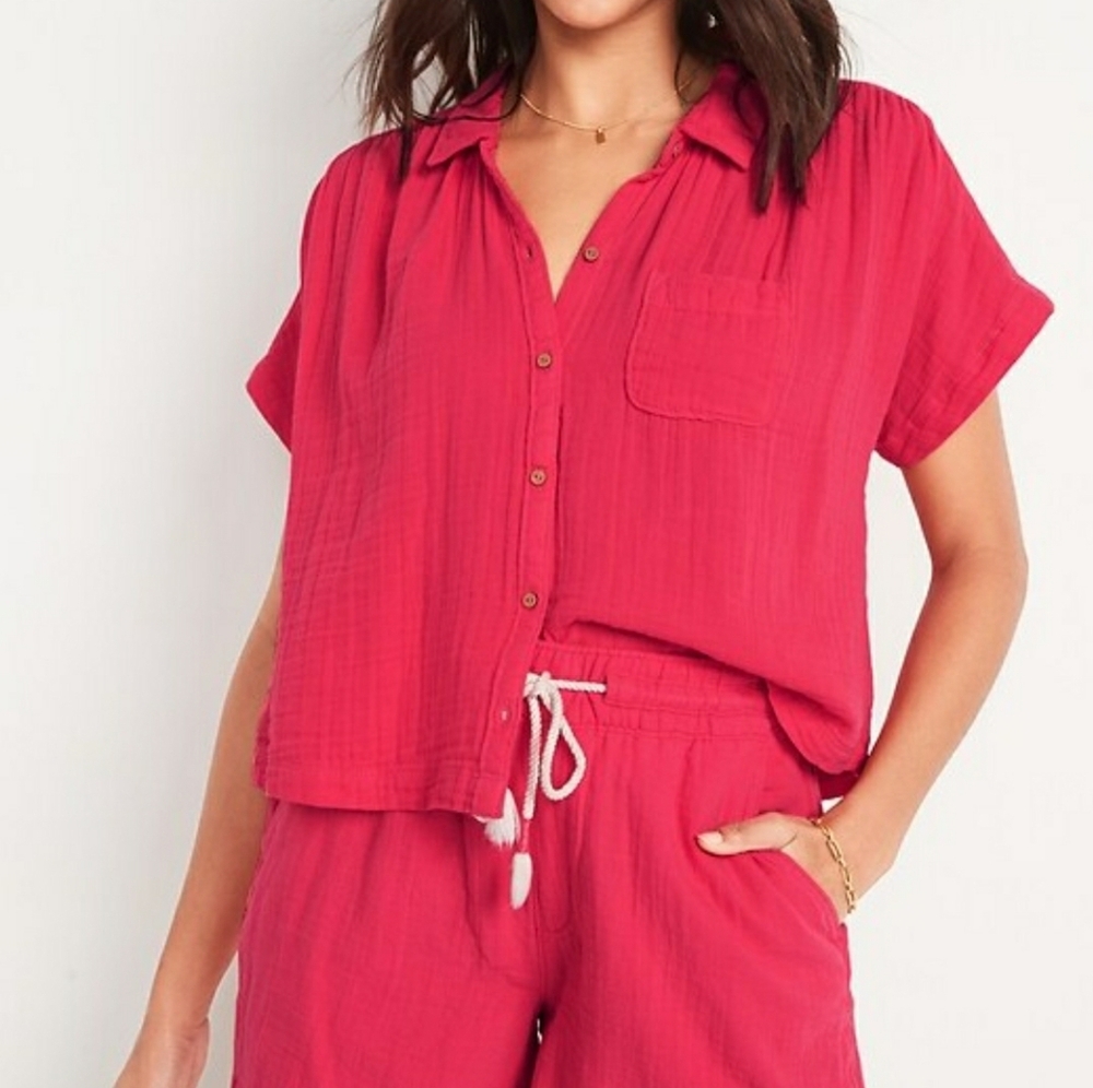 Old Navy Pink Cotton Top and Bottom Textured Frenchy Set Lounge Linen XS